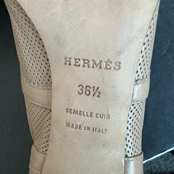 Hermes Beige Leather Almond Toe Lace Up Wing Tip Oxford Heeled Shoes 6.5 - Picture 11 of 11